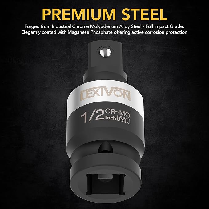 LEXIVON Impact Universal Joint - Patented SLIM Design | 3-Piece 1/2", 3/8", and 1/4" Socket Swivel Set | Chrome-Molybdenum Steel Full Impact Grade (LX-113-S)