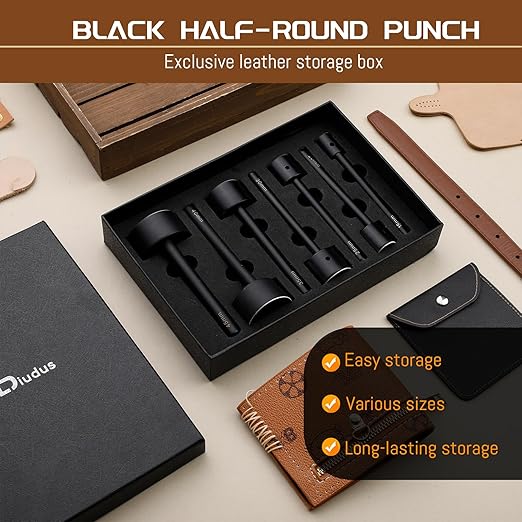 7 Sizes Leather Corner Punch, Half-Round Punch Set, Leather Belt Cutter End Punch Tool, Belt Cutting Tool, Leatherworking Tools for Strap Belts, Wallet, Bags (From15mm to 45mm)