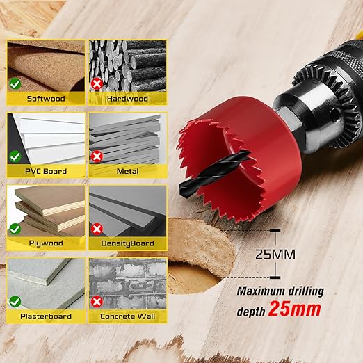 KATA Hole Saw Set, 20 Pieces Hole Saw Kit with 3/4"-6"(19-152mm) 13PCS Saw Blades, 2 Mandrels, 3 Drill Bits, 1 Installation Plate, 1 Hex Key with Case, Ideal for Soft Wood, PVC, Plywood, Drywall, Red
