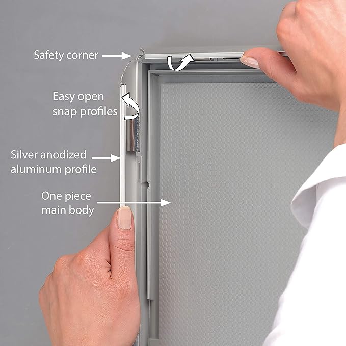M&T Displays Opti Snap Poster Frame 11x17 Inch Silver 1" Aluminum Profile Front Loading Wall Mounting Photo Picture Document Certificate Sign Holder Mitered Corner Anti Glare Cover (50 pack)