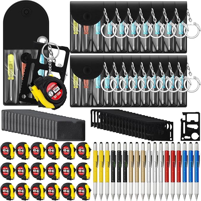 72 Pcs Mini Tape Screwdriver Keychain Set Valentine's Day Men Gifts Bulk Employee Appreciation Gift Bulk Multitool Pen Card for Adult Tool Party (Multicolor)
