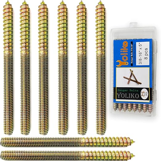 8 Pack 3/8-16 x 5 Inch Hanger Bolts 3/8-16" Double Headed Bolts 3/8 Wood Dowel Screw Self-Tapping Screw Hanger Bolts for Furniture Double Threaded Rods Bolt 127mm Length