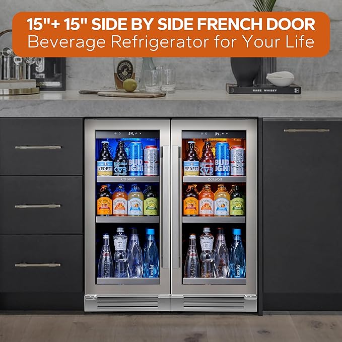 Ca'Lefort Beverage Refrigerator Cooler - 30 Inch 34-54째F Beverage Fridge Glass Door, Drink Fridge Glass Door 3 LED Beverage Cooler Built-in or Freestanding, Perfect for Home/Kitchen(6.0 Cu.ft)