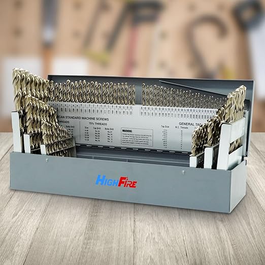 HIGHFIRE 115 PCS All M35 HSS Cobalt Drill Bit Set, Twist Jobber Drill Bits Set, 135-Degree Split Point, Fractional 1/16"-1/2", Letter A - Z, Wire #1 - #60 with Metal Indexed Storage Case