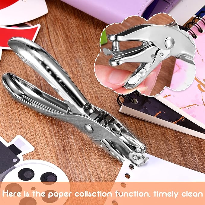 Lanties 24 Pack 1 Hole Punch 1/4 Inch Single Hole Puncher Metal 5 Sheet Capacity Single Punch Set Back to School Silver Paper Punches for Greeting Cards Scrapbook Notebook Puncher Paper Hand Tool