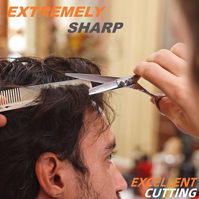High-end Professional Extremely Very Sharp Barber Hair Cutting Scissors Hairdresser Shears For Hair 6 Inch Haircut Scissor Made Of Stainless Steel Alloy For Hairdressing Salon and Home Use