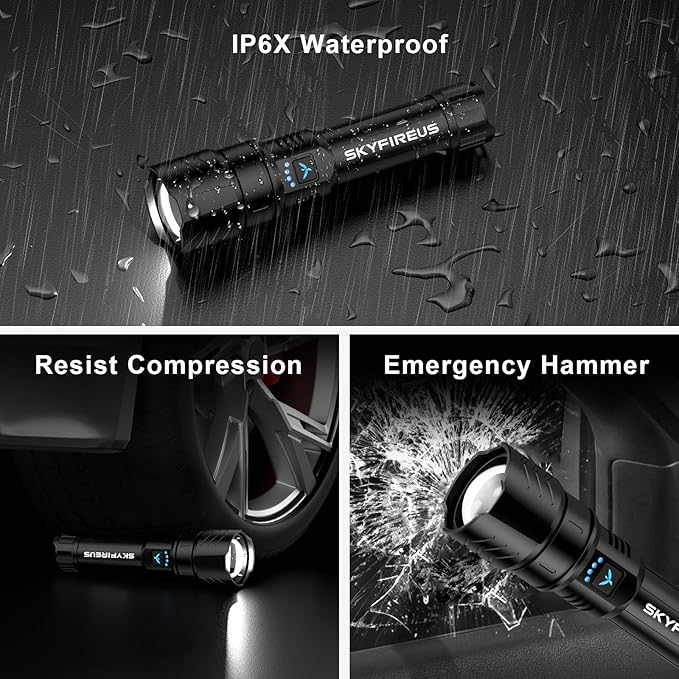 SKYFIRE Rechargeable Flashlights High Lumens,5000mAh Super Bright Flashlight Waterproof Powerful LED Tactical Flash Light for Camping Essentials Outdoor Home&Gifts