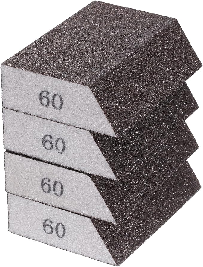 HARFINGTON 4pcs Sanding Sponge Blocks 120-180 Grit Sanding Sponge with Angled Edge 4"x2.8"x1", Washable and Reusable Foam Sanding Block for Polishing Kitchen Metal Wood Drywall Home