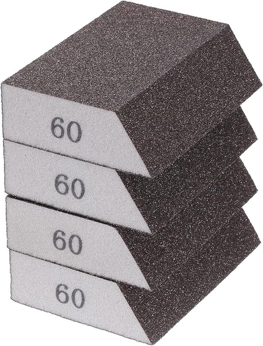 HARFINGTON 4pcs Sanding Sponge Blocks 120-180 Grit Sanding Sponge with Angled Edge 4"x2.8"x1", Washable and Reusable Foam Sanding Block for Polishing Kitchen Metal Wood Drywall Home