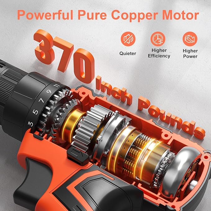Cordless Drill Set, VIWKO 20V Power Drill with Power Pack 2.0Ah and Charger, 3/8-Inch Keyless Chuck Electric drill, 25+1 Position, 42pcs Drilldriver Bits/Screws for DIY Projects (Orange)