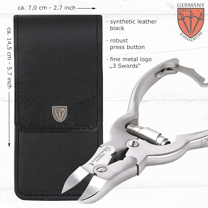 3 Swords Germany ??Big Toe Nail NIPPERS - Extra Strong Toe Nail NIPPERS for Cutting Strong, Thick or ingrown Toe Nails - Stainless Steel Pedicure Tool with Synthetic Leather case
