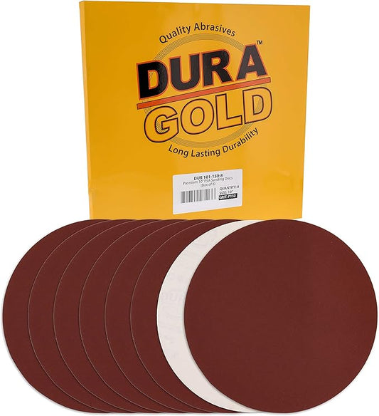 Dura-Gold Premium 10" Sanding Discs - 150 Grit (Box of 8) - Sandpaper Discs with PSA Self Adhesive Stickyback, Fast Cutting Aluminum Oxide Abrasive - Drywall, Floor, Woodworking, Automotive, Sander