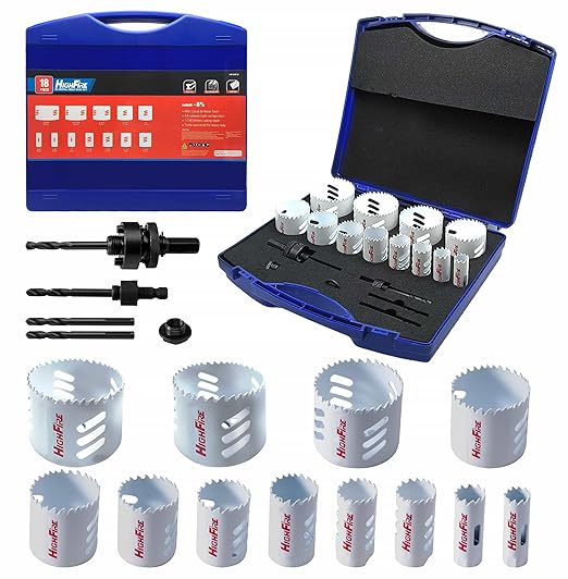 HIGHFIRE 18pcs Bi-Metal Hole Saw Set with Carrying Case, M42 General Purpose 3/4" to 2-3/4" Hole Saw Kit for Hard Metal, Stainless Steel, Iron, Aluminium, Alloys, Plastics