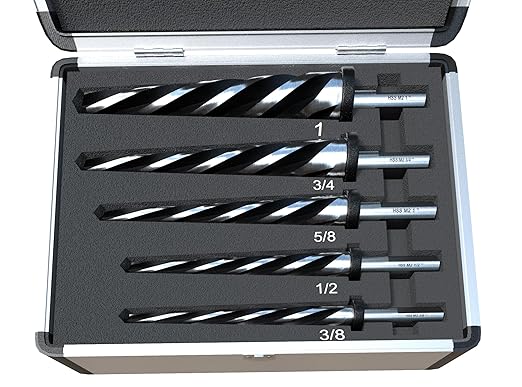 5Pcs Bridge Construction Reamer Set, M2 HSS Taper Chucking Reamer Drill Bit with 5-Spiral Flutes Design for Steel, Alloy, Aluminum, Wood and Plastic