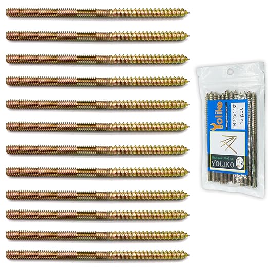 12 Pack 1/4-20 x 4-1/2 Inch Hanger Bolts Double Headed Wood Dowel Self-Tapping Screw for Furniture Double Threaded Rods 114.3mm Length