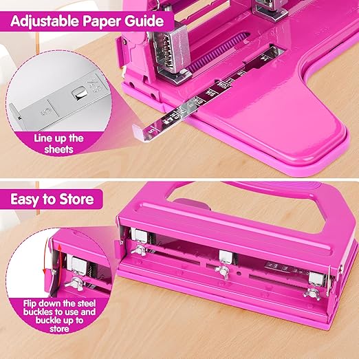 AFMAT 3 Hole Punch Heavy Duty, 9/32" Holes, 50-Sheet Hole Puncher 3 Ring, 50% Reduced Effort, Adjustable Two & Three Hole Punch, Metal Paper Puncher w/Large Chip Tray, Metal Paper Guide, HP18