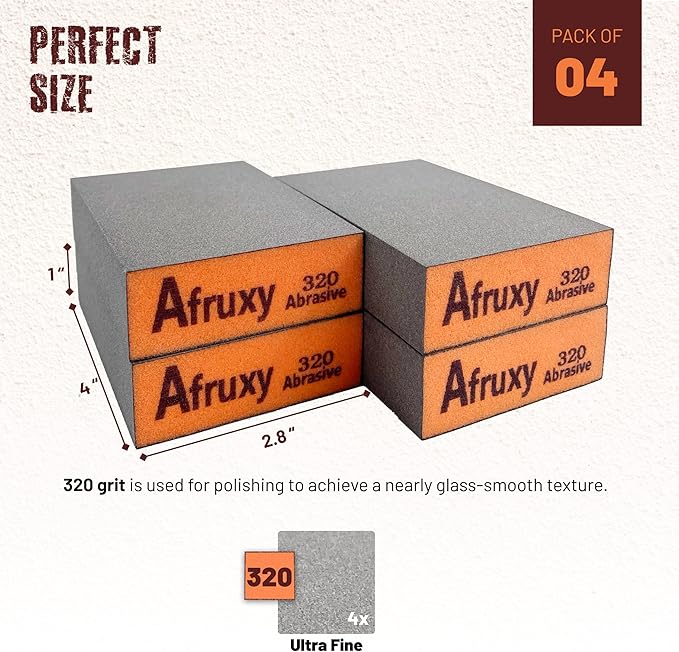 4-Pack 320 Grit Sanding Sponges with Work Gloves ??Superfine High-Density Sandpaper Blocks for Wood, Drywall, Metal, and Furniture Polishing ??Reusable Wet/Dry Sanding Blocks