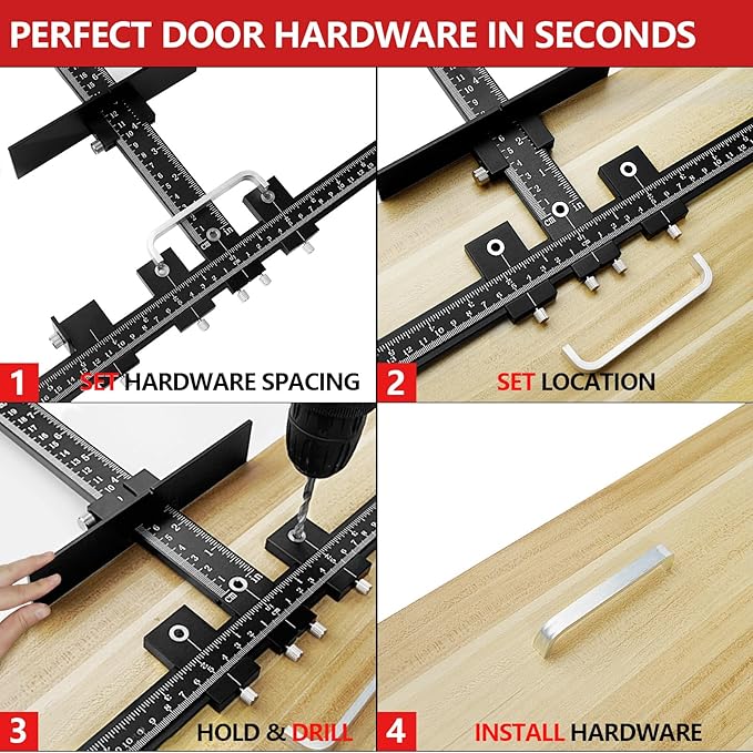 Vicrays Cabinet Hardware Handle Jig - Aluminum Alloy Cabinet Template Tool Woodworking Drilling Hole Doweling Guide Punch Locator for Installation Handles Knob on Drawer Door Pulls