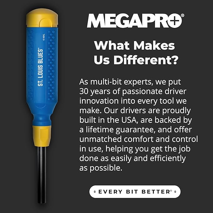 MEGAPRO짰 NHL짰 Team Edition Multi-bit Screwdriver | Officially Licensed NHL짰 Gear | Durable, Ergonomic, Pro-Grade Screwdriver (St. Louis Blues짰)