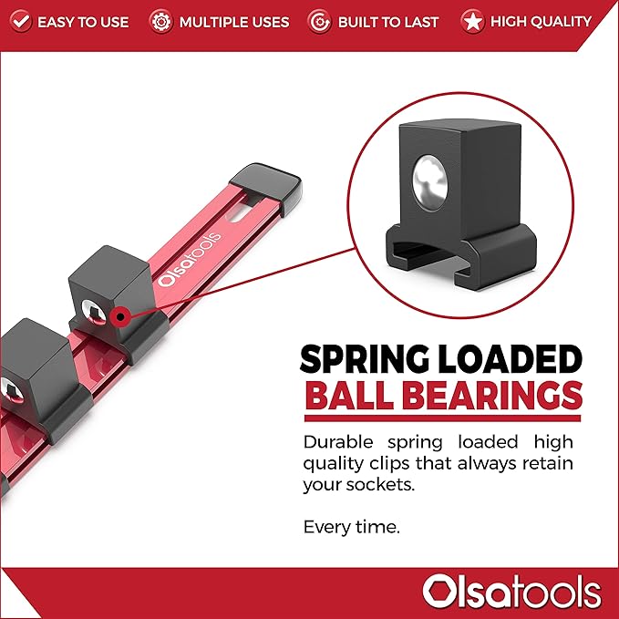 Olsa Tools Socket Organizer - 3/4-Inch Drive - Red Rail Holder for Impact Sockets - Heavy-Duty Storage for Mechanics - Professional Grade Metric or SAE Socket Organizer - Part: 1133