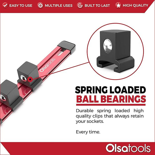 Olsa Tools Socket Organizer - 3/4-Inch Drive - Red Rail Holder for Impact Sockets - Heavy-Duty Storage for Mechanics - Professional Grade Metric or SAE Socket Organizer - Part: 1133