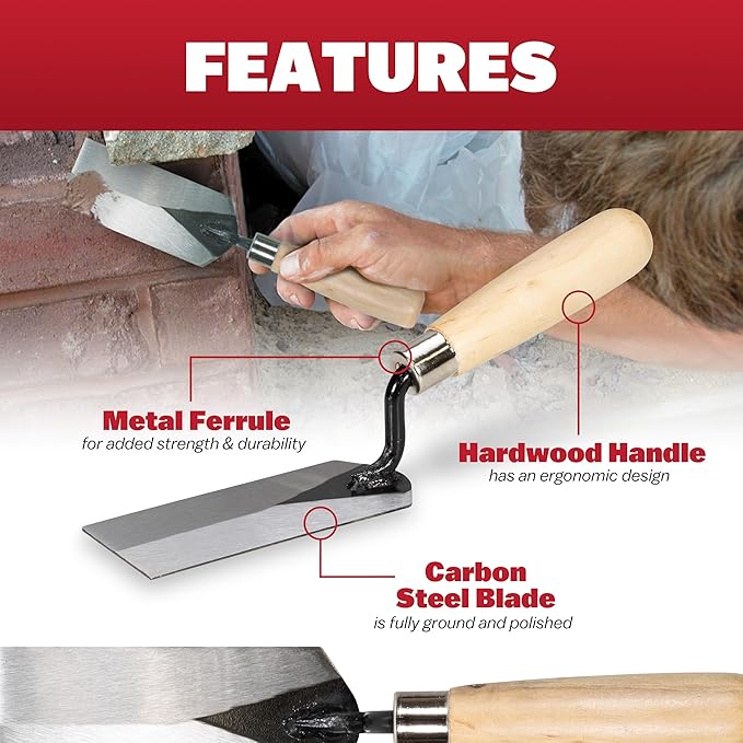 MARSHALLTOWN QLT Masonry Margin Trowel, 5 by 1 1/2 Inch Carbon Steel Blade, Wood Handle, Concrete, 934