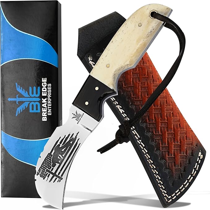 Handmade Stainless Steel Lineman’s Hawkbill knife with Leather sheath, Heavy Duty Utility Knife blade Electrician Wire Skinning knife for professional,