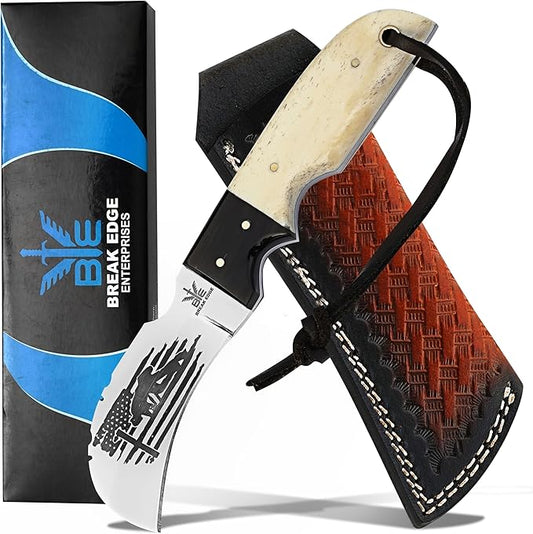 Handmade Stainless Steel Lineman’s Hawkbill knife with Leather sheath, Heavy Duty Utility Knife blade Electrician Wire Skinning knife for professional,