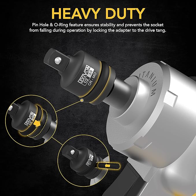LEXIVON Impact Socket Adapter Combo Kit, 7-piece Increaser, Reducer & Extension Set | 1/4"-3/8"-1/2" Impact Driver Conversions, Active Rust Protection By Black-Phosphate Coating Treatment (LX-109)