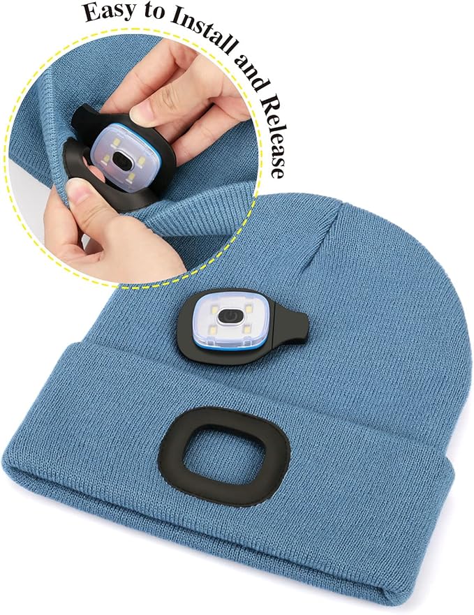 MELASA Unisex Hat with Light, USB Rechargeable Hands Free Headlamp LED Beanie, Winter Gifts for Men Dad Father Husband Him
