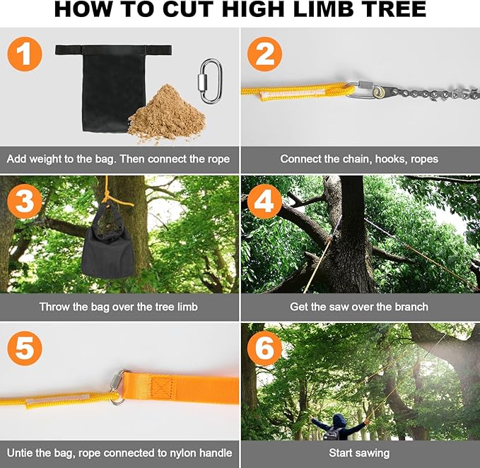 Premium 55 Inch High Limb Rope Saw with Two Ropes,70 Sharp Teeth Blades on Both Sides-Best Folding Pocket Chain Saw for Camping,Field Survival Gear,Hunting.