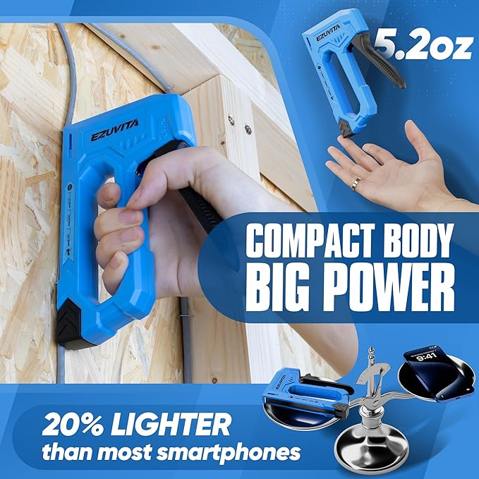 EZUVITA Light Duty Staple Gun for Wood, Blue Upholstery Staple Gun Kit with 2000pcs JT21 Staples 1/4, 5/16, 3/8 inch and Staple Remover, Stapler Gun for Crafts, DIY, Classroom, Decoration