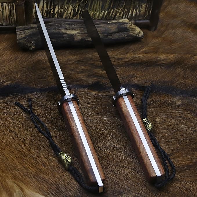 BA-KOR 7mm 9CR18MOV steel (15.6IN) sandalwood handle full Tang fixed knife+scabbard+(single shoulder strap)&(5.9IN) cerium igniter, suitable for outdoor hunting, camping, survival, EDC tool knife