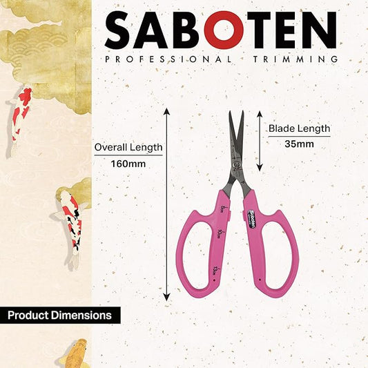 Saboten Stainless Steel Straight Blade Trimming Scissors Pink PT-12 160mm Precision Gardening Bonsai and Floral Shears Made in Japan