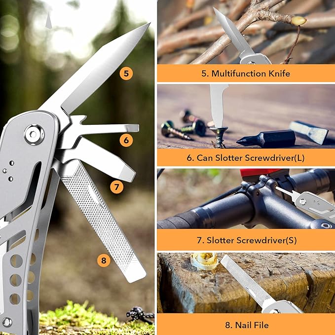 26-in-1 Multitool竊똏rofessional Stainless Steel Multi Tools 竊똌ultitool Pliers Pliers Pocket Knife with Heavy Duty Screwdriver Sleeve, Replaceable Bits Multitools for Outdoor, (silvery)