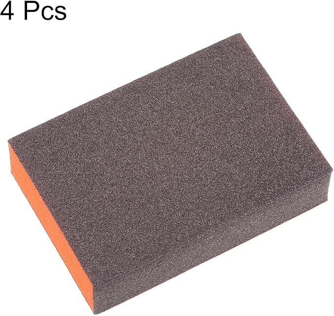 HARFINGTON 4pcs Sanding Sponge Blocks #220 (800-1000 Grits) Wet/Dry Hand Sanding Sponges, 100x70x25mm Foam Sanding Block Pad for Polishing Kitchen Metal Wood Drywall Furniture, Brown&Orange