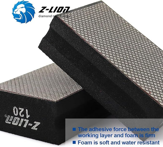 Z-Lion Electroplated Diamond Hand Polishing Pad Foam Back for Granite Marble Stone Glass Ceramic(120#)