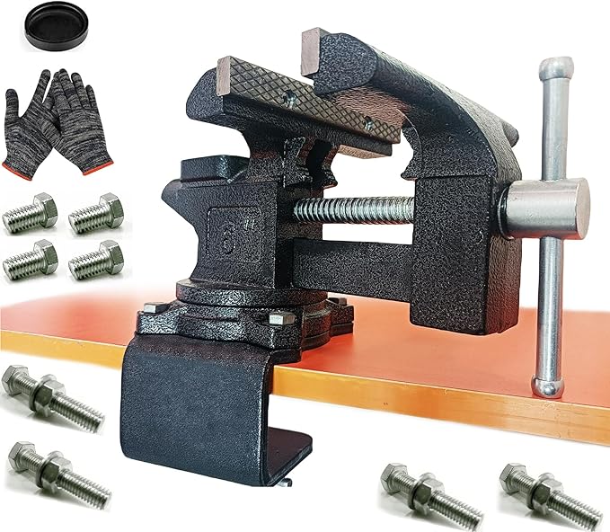 MYTEC 2-In-1 Bench Vise Heavy Duty for Workbench, 6.0" black, Upgraded Multi-Purpose Table Vice, Universal Rotate 270째Work Clamp-On Vise