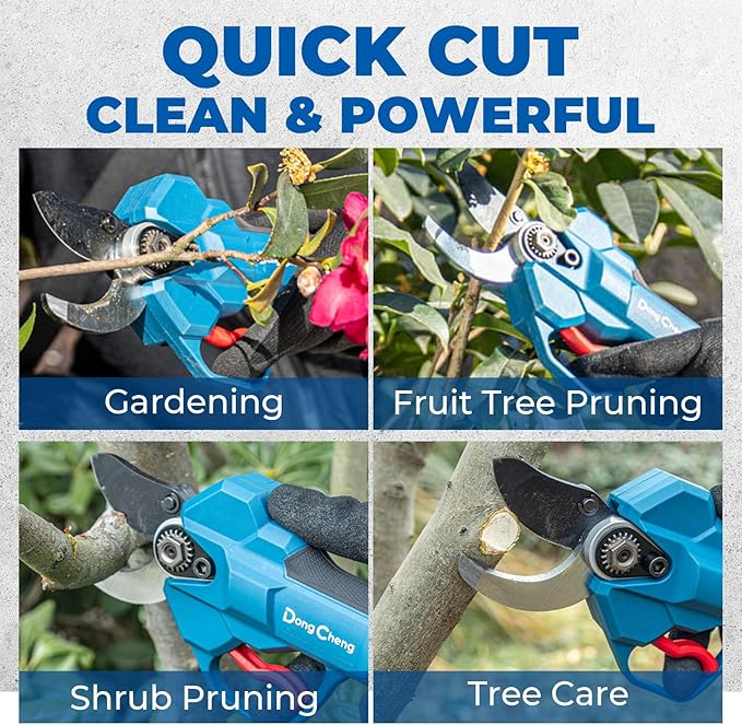 Dong Cheng 20V Brushless Electric Pruning Shears, 4 Cutting Levels up to 35 mm, Professional Brushless Motor, 2.0 Ah Battery, 2 A Charger, SK5 Blade ??For Fruit Trees, Gardening