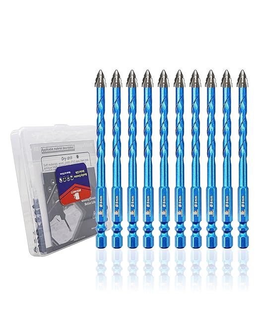 Serrated Carbide Masonry Drill Bit Set 5/16"*10 - Wood Drill Bits for Wood/Plastic/Masonry/Ceramic Tile Hex Shank Drills