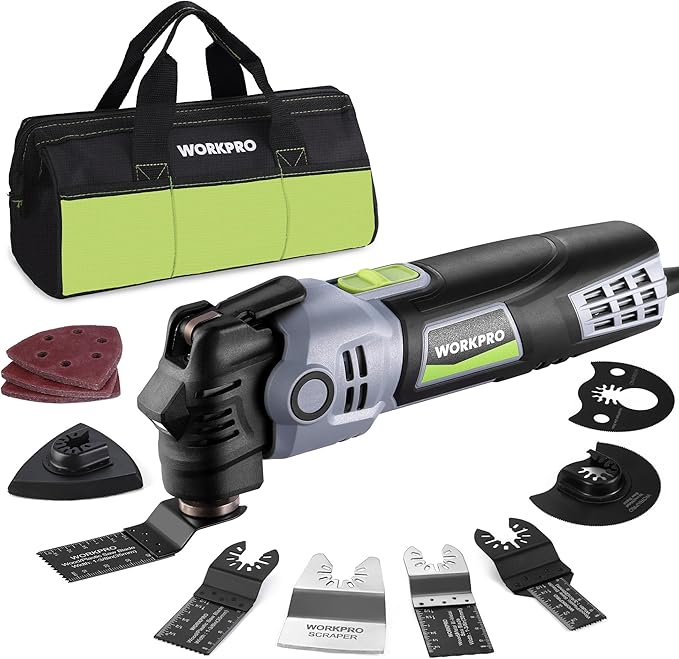 WORKPRO 400W Oscillating Multi-Tool, 6-Speed Corded Power Saw with LED Light, Quick Blade Change, 3.5째 Oscillation Angle, 22 Accessories for Cutting, Sanding, Scraping
