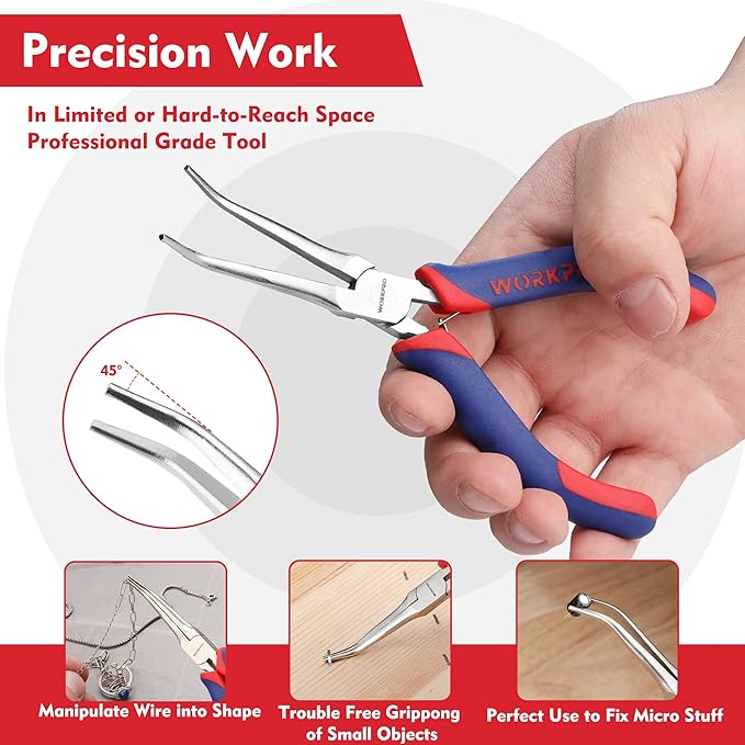 WORKPRO 2-Piece 6" Mini Needle Nose Pliers Set(Smooth Jaw), Long Nose Pliers, Bent Nose Pliers with Comfort Grip Handles, Jewelry Plier For Wire Wrapping, Handmade Craft, Jewelry Making Supplies