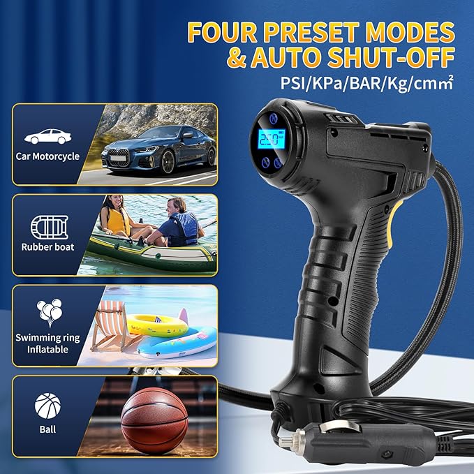 150PSI Portable Air Compressor for Car Tires ??Digital Tire Inflator with LED Flashlight, 12V Auto Pump for Cars, Motorcycles, Bikes, and Sports Balls