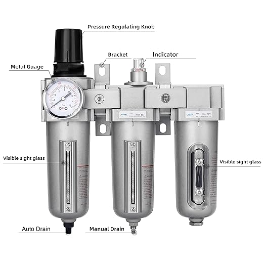 NANPU 1/2" NPT Industrial Grade 3 Stage Air Drying System - Particulate Filter, Coalescing Filter, Desiccant Dryer & Air Regulator, Metal Bowl, Auto Drain, Suitable for Paint Spray竊?Plasma Cutter