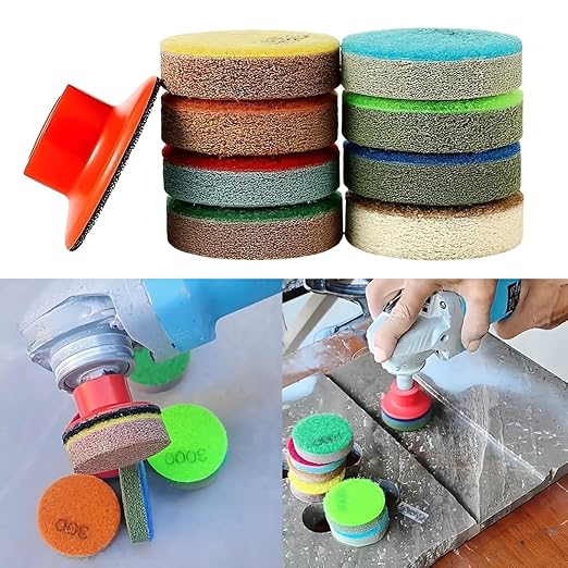 2inch 50mm Mini Non-Woven Polishing Pad, 8 Different Grit 150#-10000# Sanding Discs & M16 Thread Hook & Loop Backing Holder for Detail Fine Grinding Buffing (9Pcs/Set)