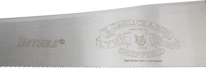 Lynx Garlick Taytools Thomas Flinn British 24” Crosscut Saw with Taper Ground Blade, Stained Beech Handle 10 TPI Filed for Cross Cutting