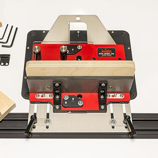 JessEm 06300 Precision Box Joint Jig for Router Tables, Professional Woodworking Jig for Perfect Finger Joints with 1/4", 3/8", 1/2" Aluminum Indexing Keys and Smooth Bearing Glide System