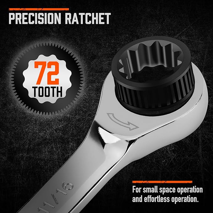 HORUSDY 24-Piece Ratcheting Wrench Set | Metric and SAE | Ratchet Combination Wrenches Set with Organizer | 72-Tooth | Chrome Vanadium Steel | 6-18 mm & 1/4??to 3/4??(24-Piece)