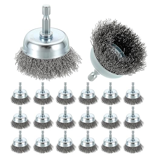 Wire Brush for Drill (2"/50mm) 20Pack, Crimping Steel Wire 0.012" (Carbon Steel) Wire Brush Drill Attachment with 1/4" Hex Shank - for Rust, Cleaning, Deburring on Cast Iron