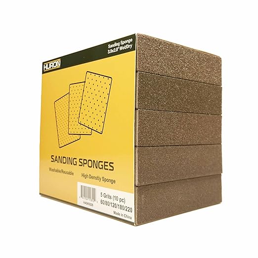 Huron Premium Precision Professional Sanding Sponge Assortment Pack 10 Each 5 Grits 60 to 220 (50 pc)